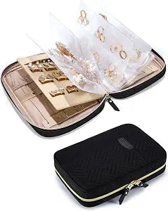 BAGSMART Jewelry Travel Organizer Case Ring Binder Storage Rolls, Black