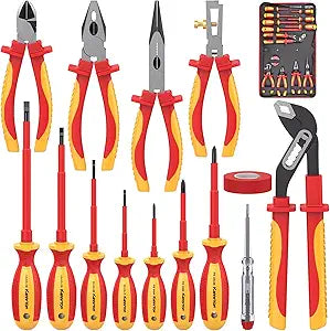 14PC 1000V Insulated Electrician Tool Set,VDE Certified Electrical Tools Kit with Pliers, Screwdrivers, Voltage Tester,w/All-in-One Bag, Ideal for Home and Industrial Electrical Repair