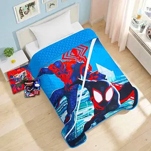 Miles Morales Bedspread Set for Kids - Bundle with Spiderman Quilted Bedspread for Twin Bed Plus Stickers, More | Spiderverse Twin Bedding for Boys