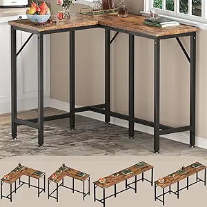 70.9'' Bar Table, Long Counter Height Dining Table, Convertible L-Shaped High Top Table for Kitchen Dining Living Room Entryway