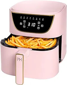 Paris Hilton 6-Quart Air Fryer, Nonstick Basket Made Without PFAS, Touchscreen, 8-in-1 (Fry, Roast, Broil, Bake, Reheat, Keep Warm, Pizza, Dehydrate), Dishwasher Safe Basket and Crisping Tray, Pink