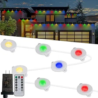 MERRIMAX M Permanent Christmas Outdoor Lights,50ft 36LED Eaves Lights with Remote,8 Modes Waterproof Outdoor Eave Connectable Christmas String Lights for Indoor Party (Multi-Colored) (Multicolor)