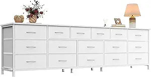 Huuger 77.6" Long Dresser for Bedroom, 16 Drawer Fabric Dresser for Closet, Wide Chest of Drawers with Storage, TV Stand for 65, 75, 85 Inch TV, 77.6" W x 13" D x 26.4" H, White