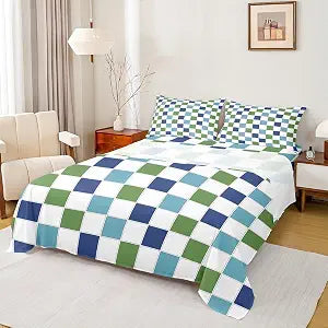 Erosebridal Blue Green Checkered Sheet Set Queen Navy Teal White Grids Plaid Bed Sheets Geometric Buffalo Gingham Bedding for Kids Boys Girls,Modern Fashion Bed Sheets Set 4 Piece