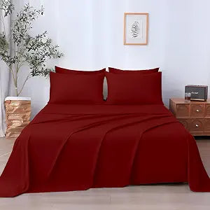 SKY BEDDINGS Luxury Queen Sheet Set - Ultra-Soft 1800 Microfiber Bedding - Double Brushed - Easy Fit - 15" Deep Pockets - Wrinkle, Fade & Stain Resistant - 4-Piece Queen Bed Sheets (Burgundy)