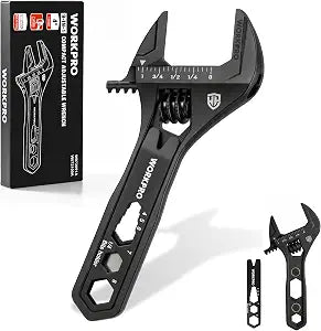 WORKPRO 4" Adjustable Wrench Wide Jaw Opening, 5-in-1 Mini Wrench Multitool