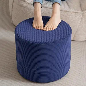 LITA Round Stuffed Pouf Ottoman, Corduroy Poufs with High-Density Foam Filling and Washable Cover, Furry and Fluffy Bean Bag Foot Stools Ottoman for Living Room, Bedroom, Office, Navy Blue
