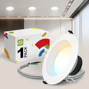 ASD 6 Inch Commercial Canless LED Downlight, Power Adjustable 10/15/22W Lighting, Round Dimmable Recessed Ceiling Light Fixture, 5 Color Temperatures 2700K-5000K, 120-277V IC Rated UL & Energy Star