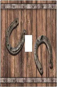 Rustic Farmhouse Light Switch Cover Plate Decorative 1 Gang Single Toggle Rusty Horseshoe Barn Wooden Vintage Wall Plates Electric Switchcover Faceplate For Bathroom Bedroom Kitchen
