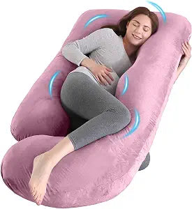U-Shaped Pregnancy Pillow for Sleeping, Full Body Support for Back, HIPS & Belly -65 Inch Maternity Pillow with Machine Washable Cover | Maternity Essential (Velvet Pink-65inch)