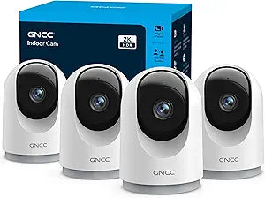 GNCC 2K Security Cameras 4pcs, Home Security Camera Indoor with 360 Motion Detection for Pets/Baby/Dog, Two-Way Audio, Night Vision, 24/7 SD Card Storage, Cloud Storage, Compatible with Alexa