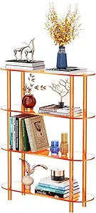 Clear Bookshelf, Acrylic Bookcase with Open Book Shelf for Office Living Room Bedroom (4 Tier Orange)