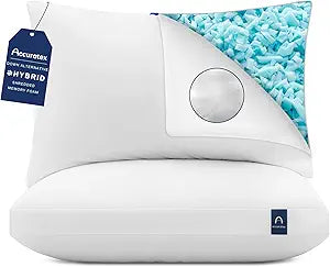 ACCURATEX King Pillow 1-Pack, Adjustable Shredded Memory Foam Pillow | Hybrid memory foam & down alternative pillow for neck pain relief. Adjustable loft for side, back & stomach sleepers