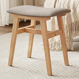 Solid Wood Small Vanity Stool Chair, Makeup Stools for Vanity Desk, Bathroom Vanity Chair, Padded Foot Stool for Living Room, Ottoman Foot Rest for Couch, Small Bench for Entryway, Natural