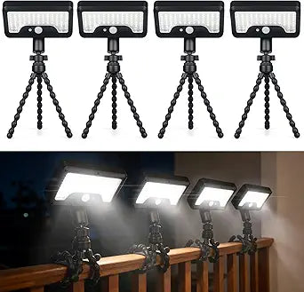 VZZNN 4 Pack Solar Motion Sensor Lights Outdoor, Flexible Octopus Tripod Security Lights, IP65 Waterproof with USB-C Charging, 600LM for Camping, Fence, Patio, Garden