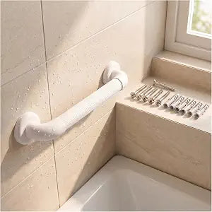 12 Inch Bathroom Grab Bar with Non-Slip Textured Grip, Durable ABS Safety Handle for Shower and Bathtub, Wall-Mounted Balance Support Rail for Seniors, Children & Limited Mobility, White