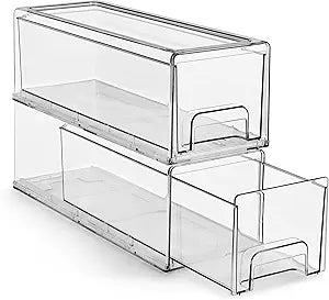 Sorbus Small Wide Clear Storage Drawers (2 Pack)  Stackable Storage Drawers for Pantry, Fridge, or Cabinet  Slide Out Clear Bins with Handles for Organizing