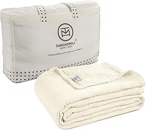 Threadmill Muslin Blanket Queen | 4 Layer 100% Cotton Gauze Blankets | Soft, Breathable, and Cozy for All Seasons | Pre Washed, Lightweight Blanket Fits Full Size Bed | Natural