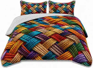 AILONEN 3-Piece Colorful Soft Quilt Set Twin Size, Gradient Abstract Art Boho Quilted Bedspread Coverlet,All Season Quilt,2 Pillowcases
