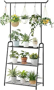 Kitsanery Plant Stand Indoor Outdoor,Metal Plant Stands for Multiple Plants,3 Tier Tall Hanging Plant Shelf,Large Heavy Duty Flower Holder Ladder Plant for Living Room, Patio, Balcony (Black)