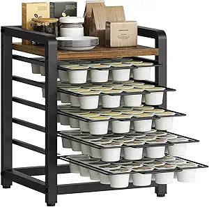 YATINEY Coffee Pod Drawer Holder for K Cup, 100 Pods Capacity, 5 Tier Coffee Pod Organizer, Space Saving, for Kitchen, Living Room, Cafe, Rustic Brown KH05BR