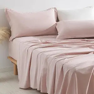 PANDATEX Sepia Rose King Size 4 Piece Sheet Set, Linen-Textured Cotton Blend Sheets, Soft Breathable & Cooling Sheets for Hot Sleepers, Deep Pockets Natural Bed Sheets