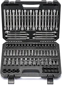 Mayouko 107-Piece Bit Socket Set, 1/4", 3/8" and 1/2" Drive, Torx/Hex/Ball End Hex, SAE/Metric, S2 Steel Bits
