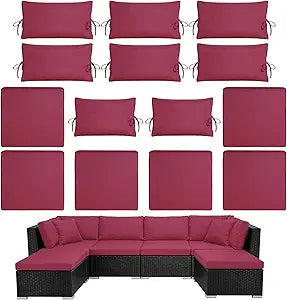 14pcs Outdoor Patio Furniture Cushion Covers, Waterproof & Sun-Resistant Zippered,Fit for Patio Furniture Sectional Sofas and Wicker Rocking Chairs,3 Sizes,Burgundy,Covers Only