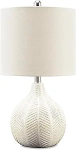 Signature Design by Ashley Rainermen Casual Ceramic Table Lamp, Transparent White Glaze Finish, Drum Hardback Fabric Shade, 11" W x 11" D x 21" H, Off White