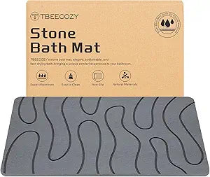 Stone Bath Mat, 20"x30" Large Size Diatomite Fast Drying Non Slip Stone Shower Mat, Super Absorbent for Bathroom & Kitchen, Multi-Use as Pet Mat, Easy to Clean, Gray