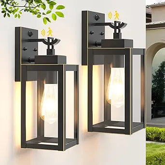 LTBLIGHT 2-Pack Motion Sensor Outdoor Lights, 3 Modes Dusk to Dawn Outdoor Lighting, Vintage Black-Gold Waterproof Porch Light for House, Yard, Garage, Garden