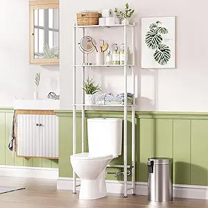 AmazerBath Over The Toilet Storage Bamboo, Bathroom Over Toilet Organizer Rack, 3-Tier Over Toilet Shelf, Space Saver, White