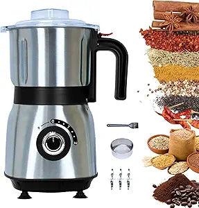 Versatile Kitchen Grinder | 500W Electric Mill | Grinds Spices, Nuts, Grains, Coffee | 3 Stainless Steel Blades | Dry Use (Black)
