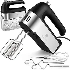 Hand Mixer Electric, 450W Kitchen Mixers with Scale Cup Storage Case, Turbo Boost/Self-Control Speed + 5 Speed + Eject Button + 5 Stainless Steel Accessories, For Easy Whipping Dough, Cream, Black