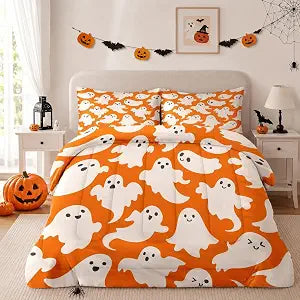 Pamnest Queen Halloween Comforter Set, 3 Pieces Cute Spooky Bedding