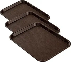 Restaurantware RW Base 14 x 18 Inch Fast Food Tray 1 Sturdy Cafeteria Lunch Tray - Lightweight No Slip Brown Plastic Serving Tray Rounded Corners for Restaurants Or Dinner Service (Pack of 3)
