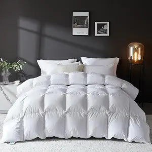 L LOVSOUL Goose Feather Down Fiber Comforter Oversize Queen Size, 100% Organic Cotton Fabric Duvet Insert,1200TC,750+Fill Power, Hotel Collection, All Season White Bedding Comforters with 8 Tabs