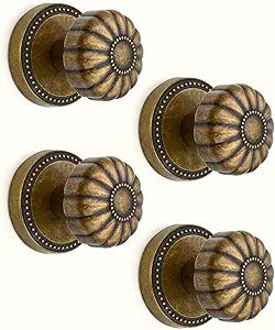 Asidrama 4 Pack Antique Brass Passage Door Knobs with Lock, Vintage Door Handles with Antique Brass Door Knobs Interior for Bedroom or Bathroom, Heavy Duty Door Lever for Left Right Sided Doors 211