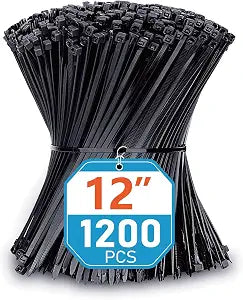 Zip Ties 12 inch (1200 Pack), Black, 50lbs Tensile Strength, UV Resistant Cable Ties for indoor and outdoor by Karoka