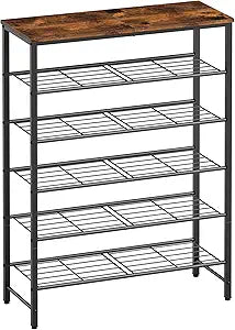 Kitsure Shoe Rack for Closet, Rustic Brown Shoe Organizer with Leveling Feet, Sturdy & Rust-Proof Shoe Storage for Entryway, Bedroom, Living Room, 29.5" x 11.4" x 38.2", Brown