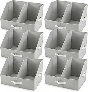 Closet Organizers And Storage - UPGRADED HEIGHT Trapezoid Storage Bin W/ Handles & Adjustable Dividers, Fabric Collapsible Storage Bins For Clothes Storage & Shelf Organizer (6pcs, Medium, Light Gray)