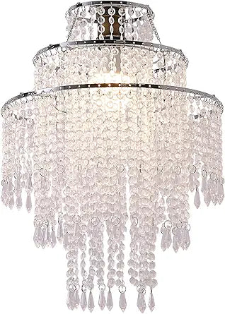 3 Tiers Acrylic Chandeliers lamp Shade, Acrylic Beaded Chandelier,Pendant Ceiling Light Shade for Wedding Bedroom Hallway Bathroom - Diameter 13.7''*H17.7''
