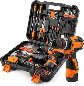 16.8V Brushless Cordless Drill Driver Kit 158PCS, Household DIY Hand Power Tool Combo Set for Professional Garden Office Home Repair Orange