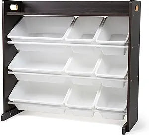 Humble Crew Toy Storage Organizer with 9 Removable Storage Bins for Kids Playroom, 3-Tier with Top Shelf Toddler Toy Organization and Storage, Espresso/White