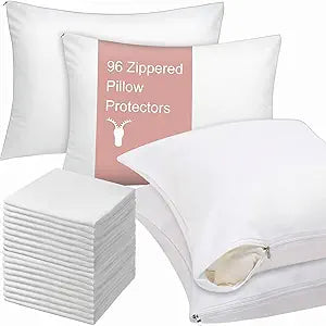 Shimeyao 72 Pcs 20 x 30 Inch Zippered Pillow Protectors Bulk Standard Bedding Pillow Cases Soft Breathable Cotton Sateen Dust Protection Covers White Cases for Home Hotel Rental