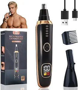 Yunmiss Nose and Ear Hair Trimmer for Men Women,2 in 1 LED Display Eyebrow Hair Trimmer with USB Rechargeable,2026 Portble Waterproof Facial Hair Removal with Dual-Edge Blades for Travel