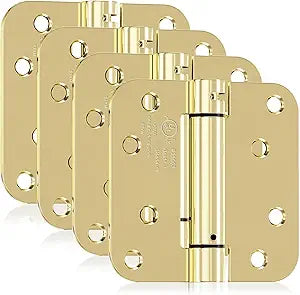 4 Pack Self Closing Door Hinges, 4 Inch Spring Loaded Door Hinges for Garage, Front, Back Door, Left/Right Hand, Adjustable Tension, 5/8'' Radius Corners, UL Listed, Gloden