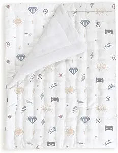 MakeMake Organics Organic Toddler Comforter GOTS Certified Organic Kids Blanket Cotton Infill Tufted - Reversible Ultra Soft Breathable Boys Girls Superheros(44"x60", Mighty Heros)