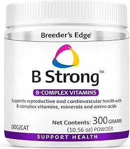Breeders Edge B Strong Powder, B-Complex Vitamin Supplement for Dogs and Cats, Supports Reproductive Health, Promotes Normal Heat Cycles, and Helps Maintain Energy, 300g