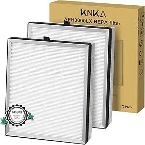 KNKA Genuine Air Purifier Replacement Filter, True HEPA Filter Compatible with APH3000 for High-Efficiency Air Filtration, Odor and Smoke Reduction, Pet Dander Version, 2 Pack
